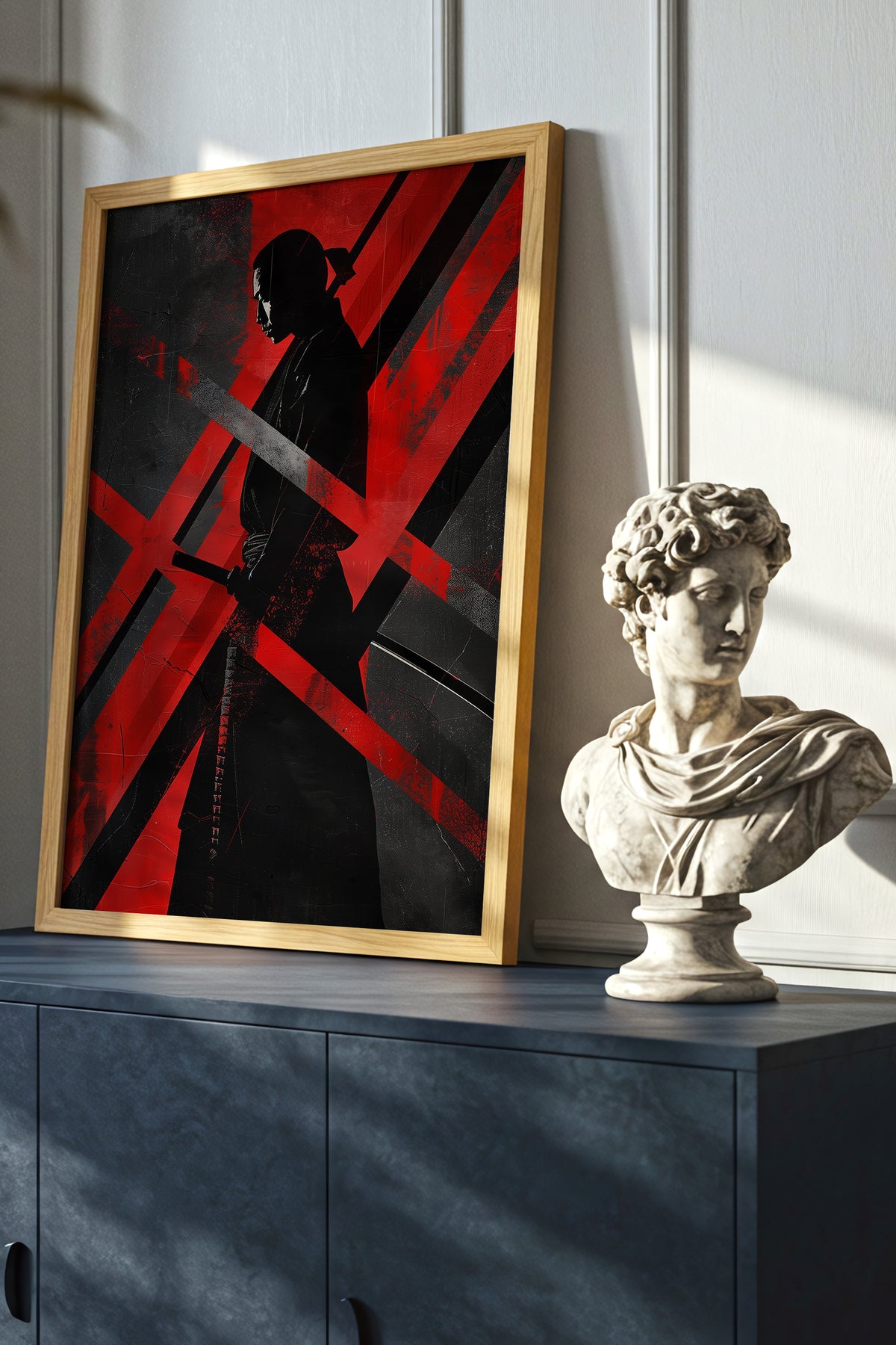 Red Geometric Samurai Print - Abstract Line Poster | Samurai Legacy
