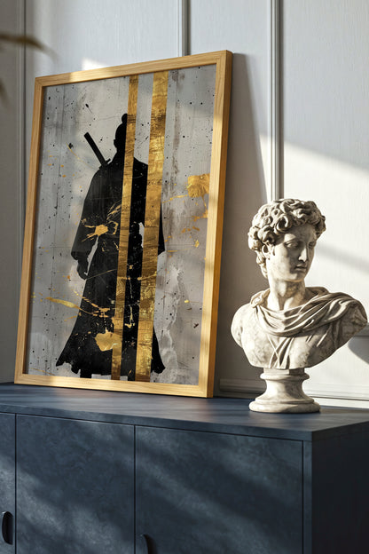 Gold Leaf Samurai Print - Abstract Japanese Art Poster | Samurai Legacy