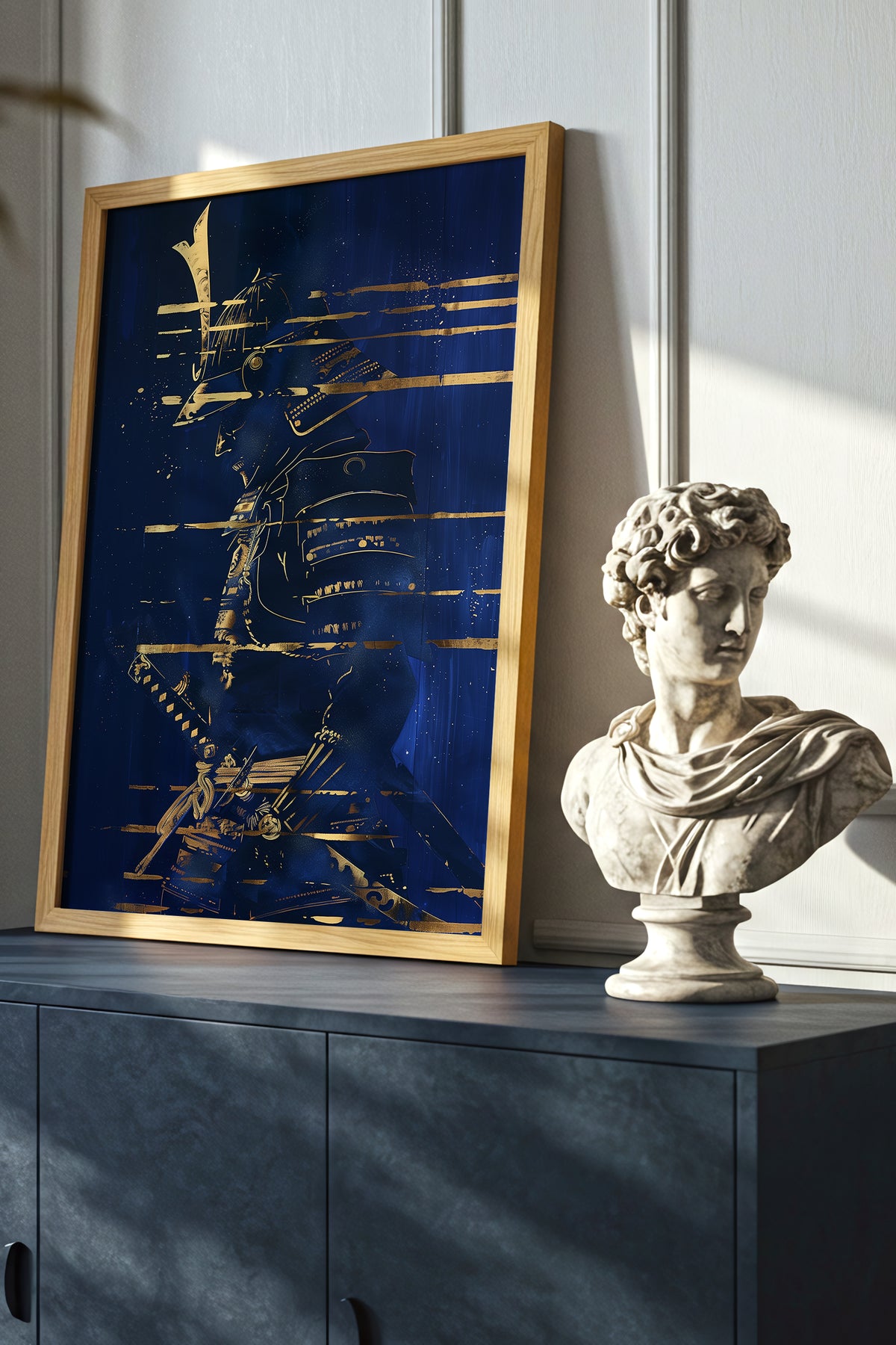 Indigo Gold Samurai Print - Navy Gilded Art Poster | Samurai Legacy