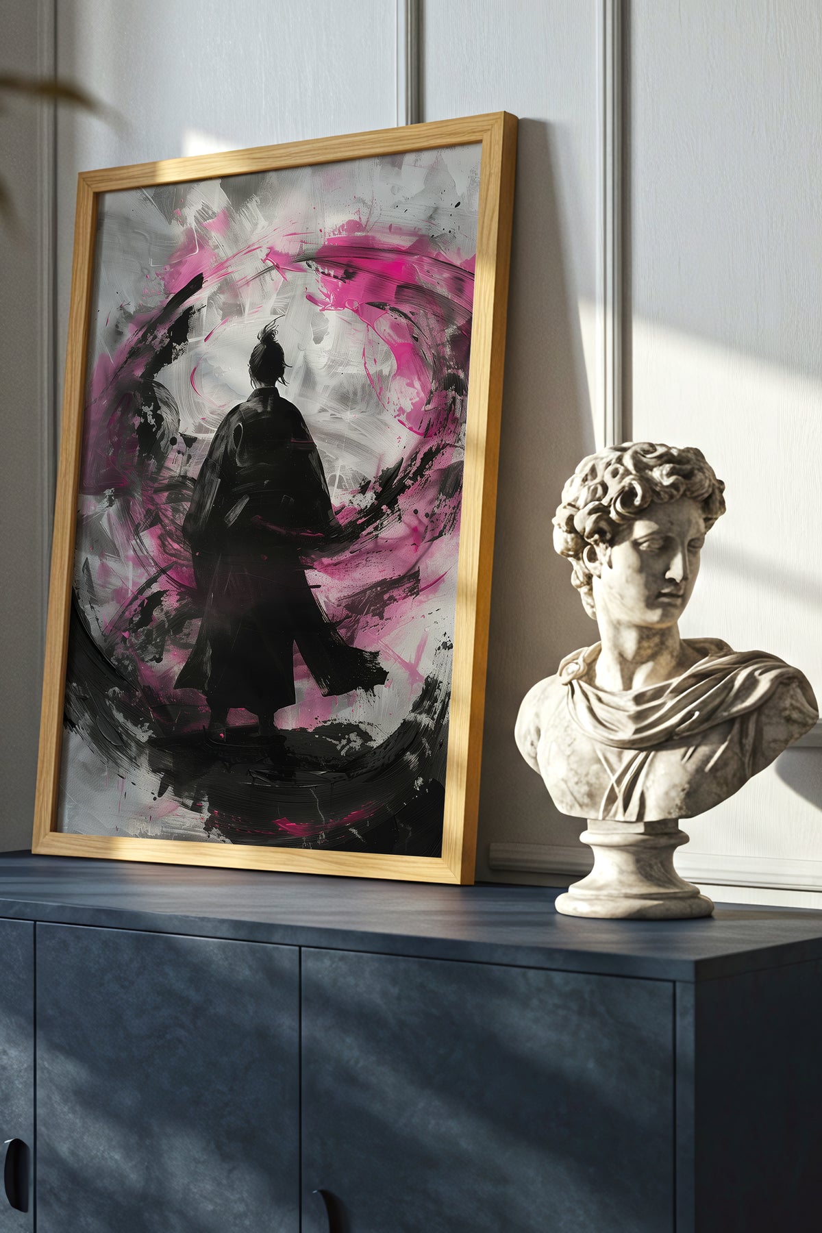 Silent Focus Lone Samurai Print - Expressionist Pink Ink Art | Samurai Legacy