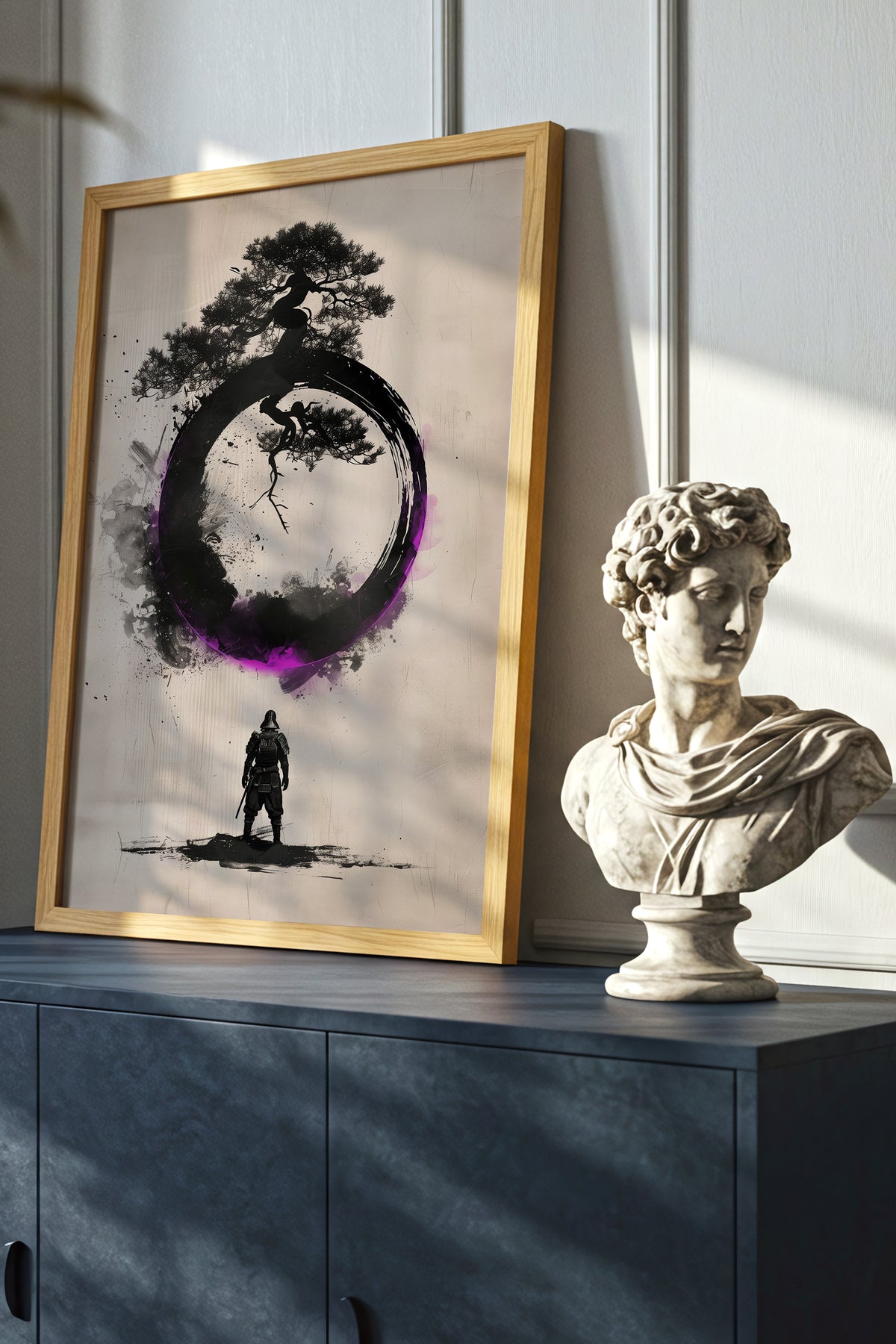 Zen Enso Circle Samurai Print - Violet Ink Pine Tree Decor | Samurai Legacy