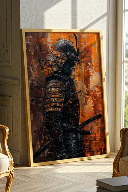 Amber Gold Samurai Print - Texture Oil Painting Poster | Samurai Legacy
