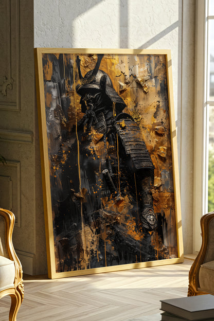 Gold Leaf Impasto Samurai Print - Obsidian Shogun Art | Samurai Legacy