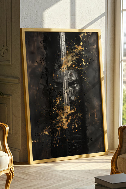 Blade Katana Samurai Face Print - Gold Splatter Art | Samurai Legacy