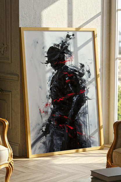 Charcoal Splatter Samurai Print - Raw Action Oil Poster | Samurai Legacy