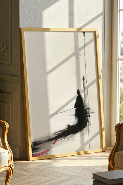 Minimalist Ink Samurai Print - Zen Solitary Art Poster | Samurai Legacy
