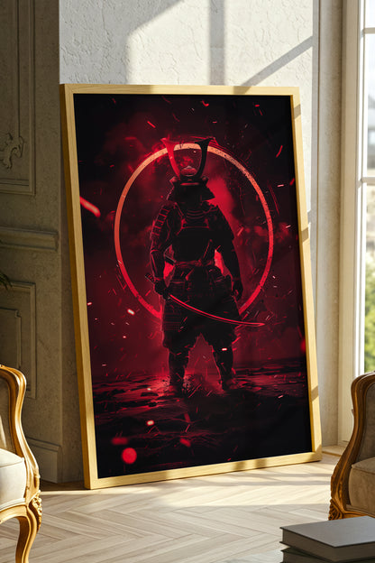 Crimson Aura Samurai Armor Print - Dark Red Art | Samurai Legacy