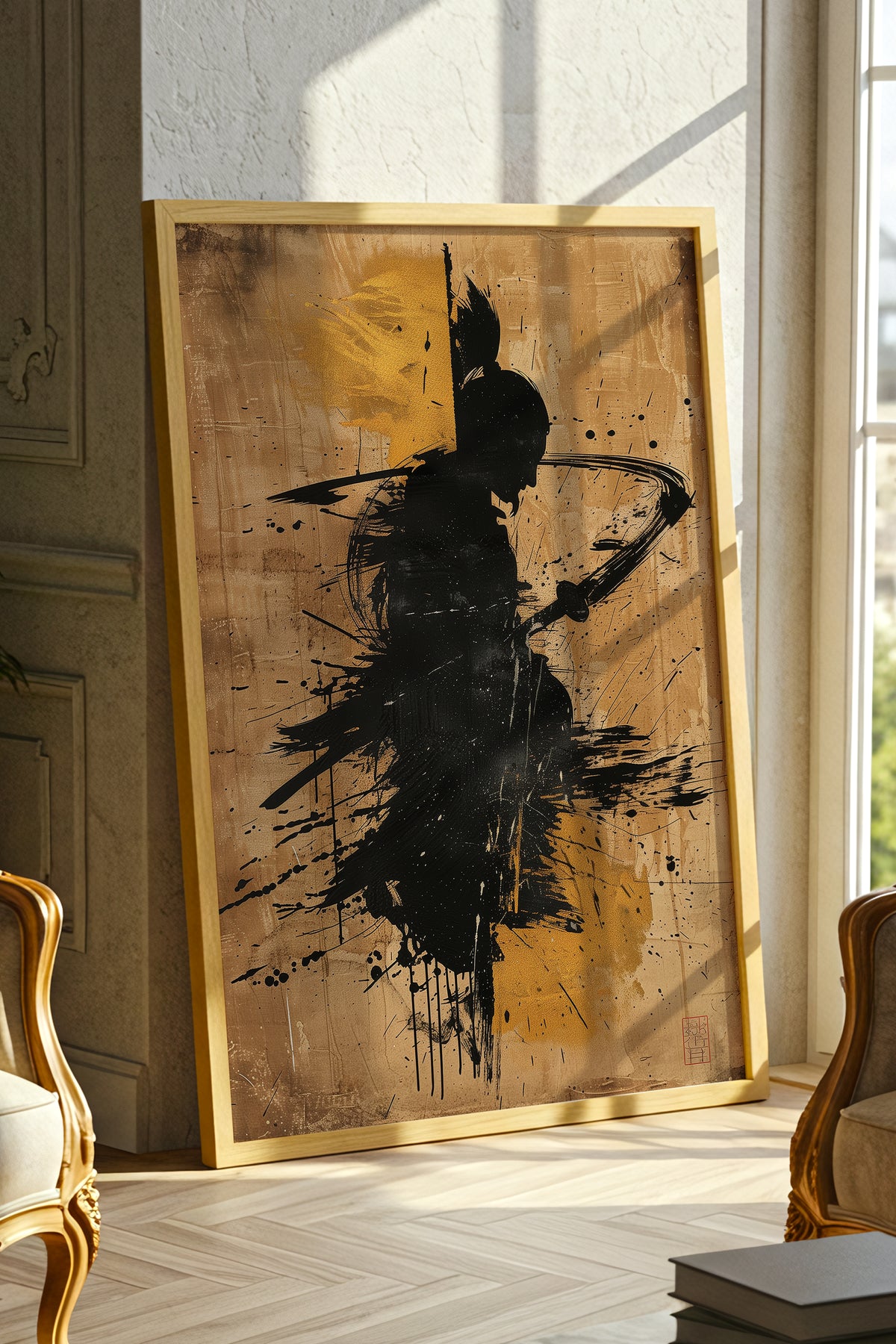 Gold Leaf Calligraphy Samurai Print - Sumi Art Poster | Samurai Legacy