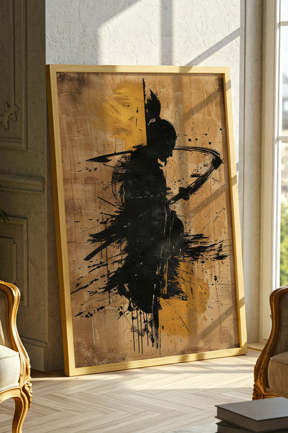 Gold Leaf Calligraphy Samurai Print - Sumi Art Poster | Samurai Legacy