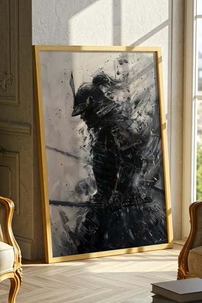 Silver Wash Samurai Profile Print - Charcoal Poster | Samurai Legacy
