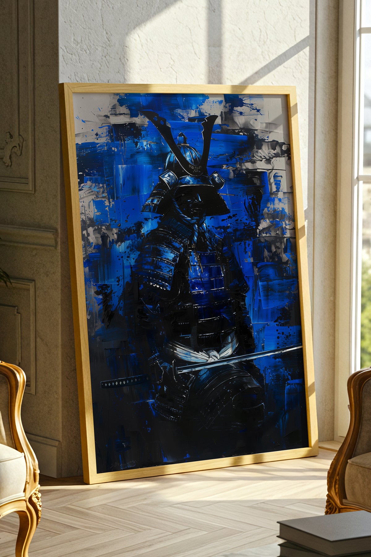 Cobalt Samurai Armor Print - Impasto Blue Expressionism | Samurai Legacy