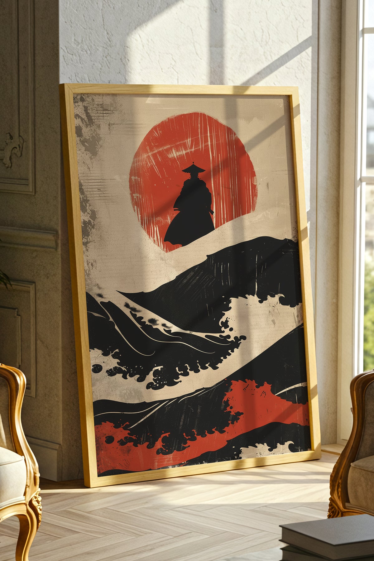 Great Wave Samurai Silhouette Print - Woodblock Art | Samurai Legacy
