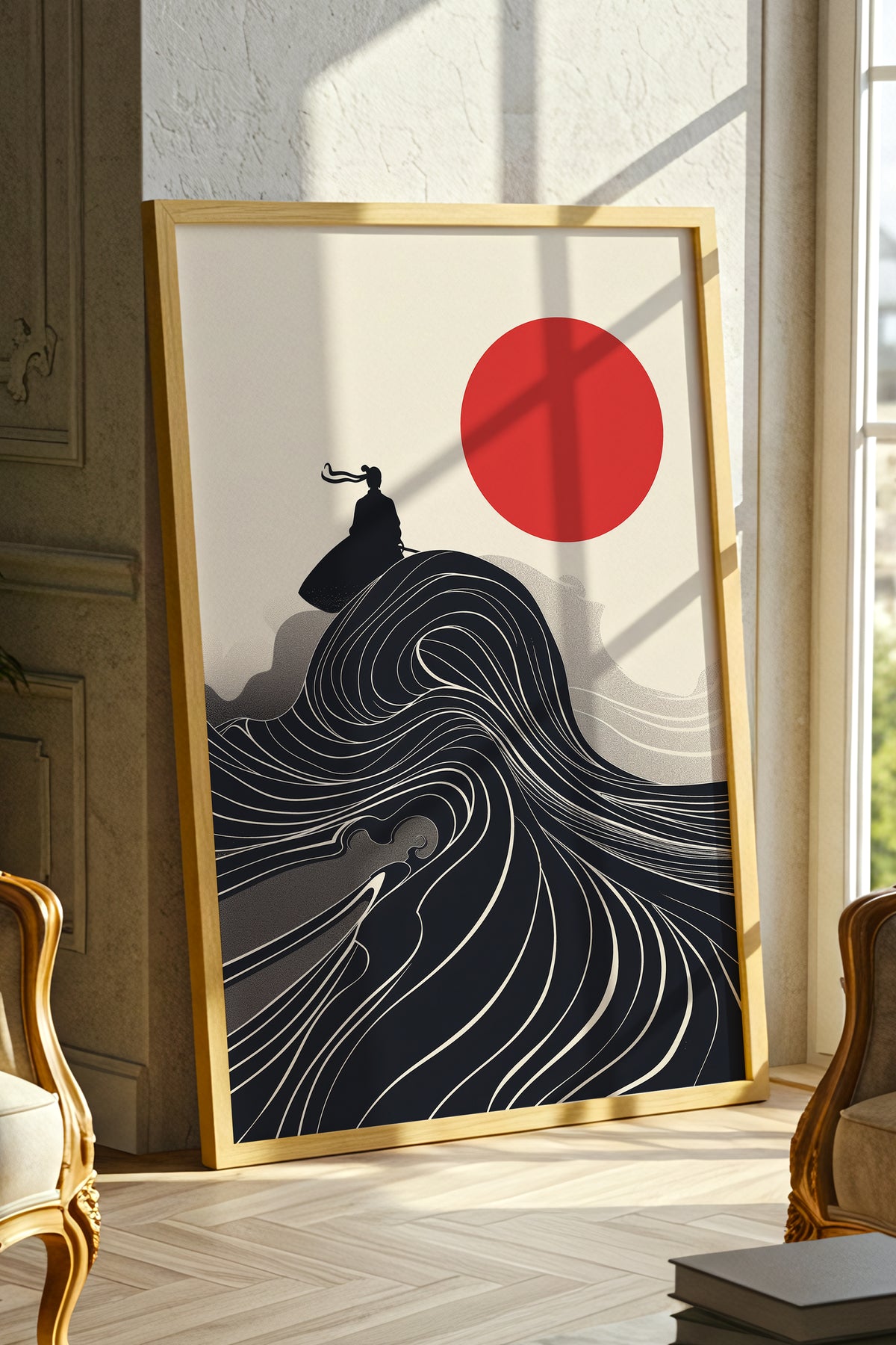 Flowing Wave Samurai Silhouette Print - Ukiyo-e Art | Samurai Legacy