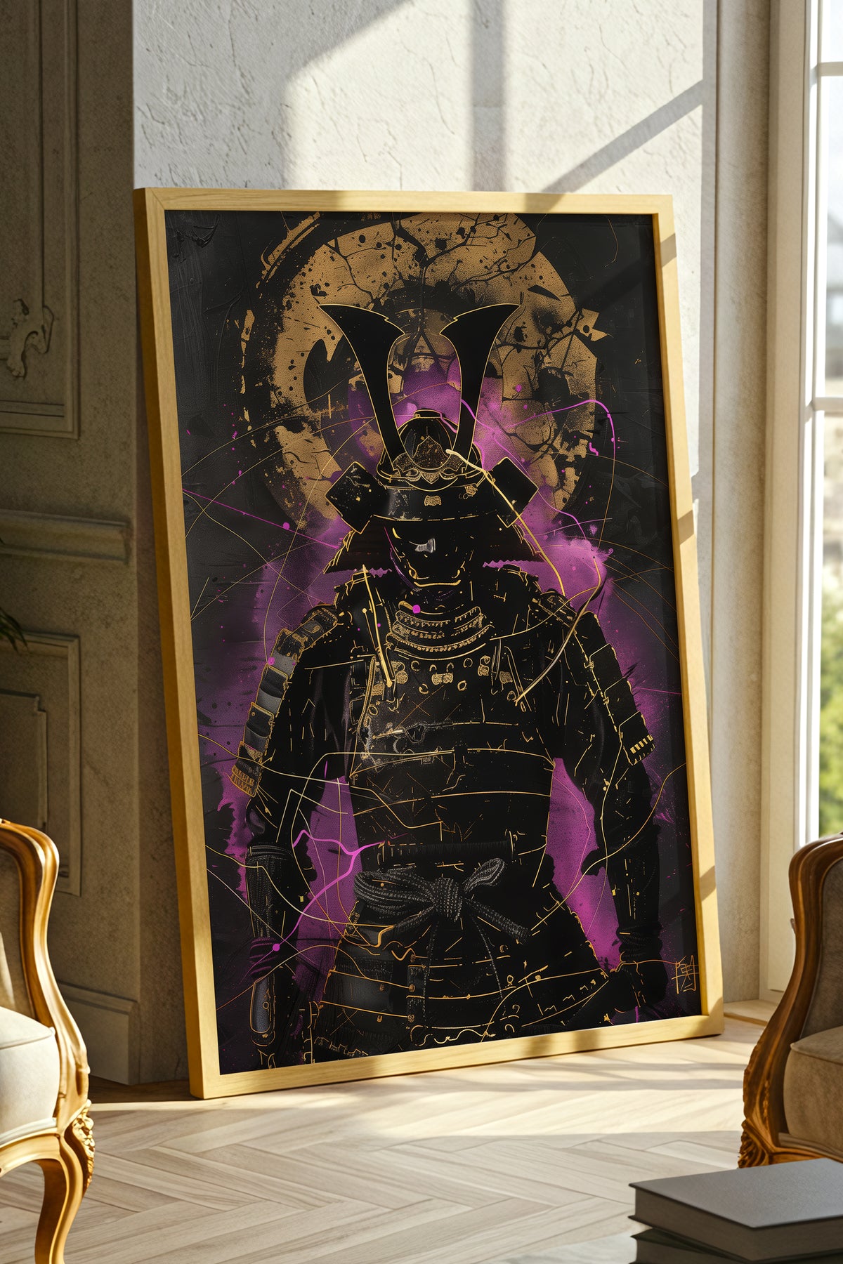 Neon Purple Samurai Print - Cyberpunk Shogun Art | Samurai Legacy