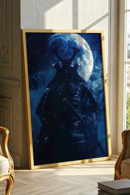 Full Moon Samurai Armor Print - Lunar Noir Art | Samurai Legacy