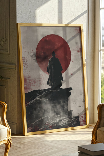 Solitary Cliff Samurai Print - Crimson Sun Art | Samurai Legacy