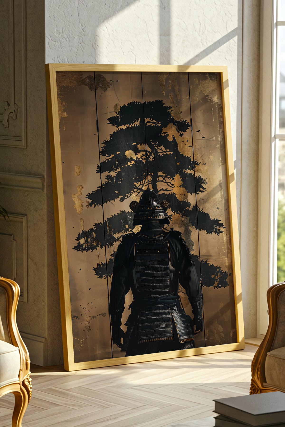 Golden Pine Samurai Screen Print - Folding Screen Art | Samurai Legacy