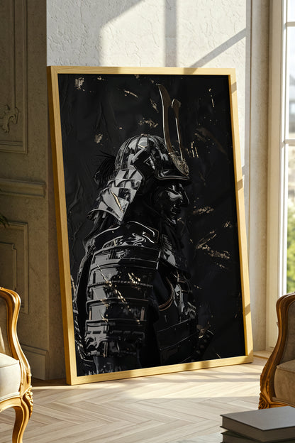Black Lacquer Samurai Profile Print - Dark Armor Art | Samurai Legacy