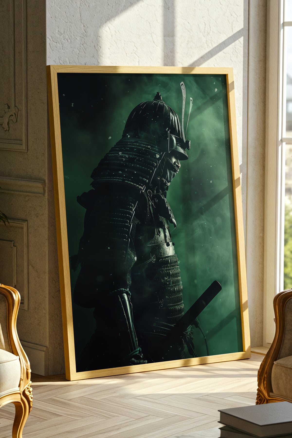 Emerald Shadow Samurai Print - Jade Mist Shogun Poster | Samurai Legacy