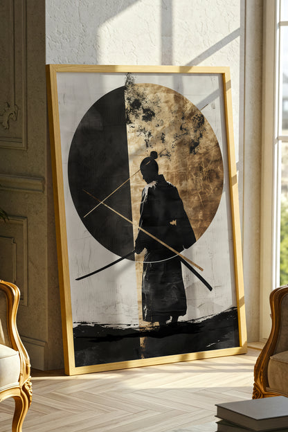 Dual Gold Sphere Samurai Print - Zen Minimalist Poster | Samurai Legacy