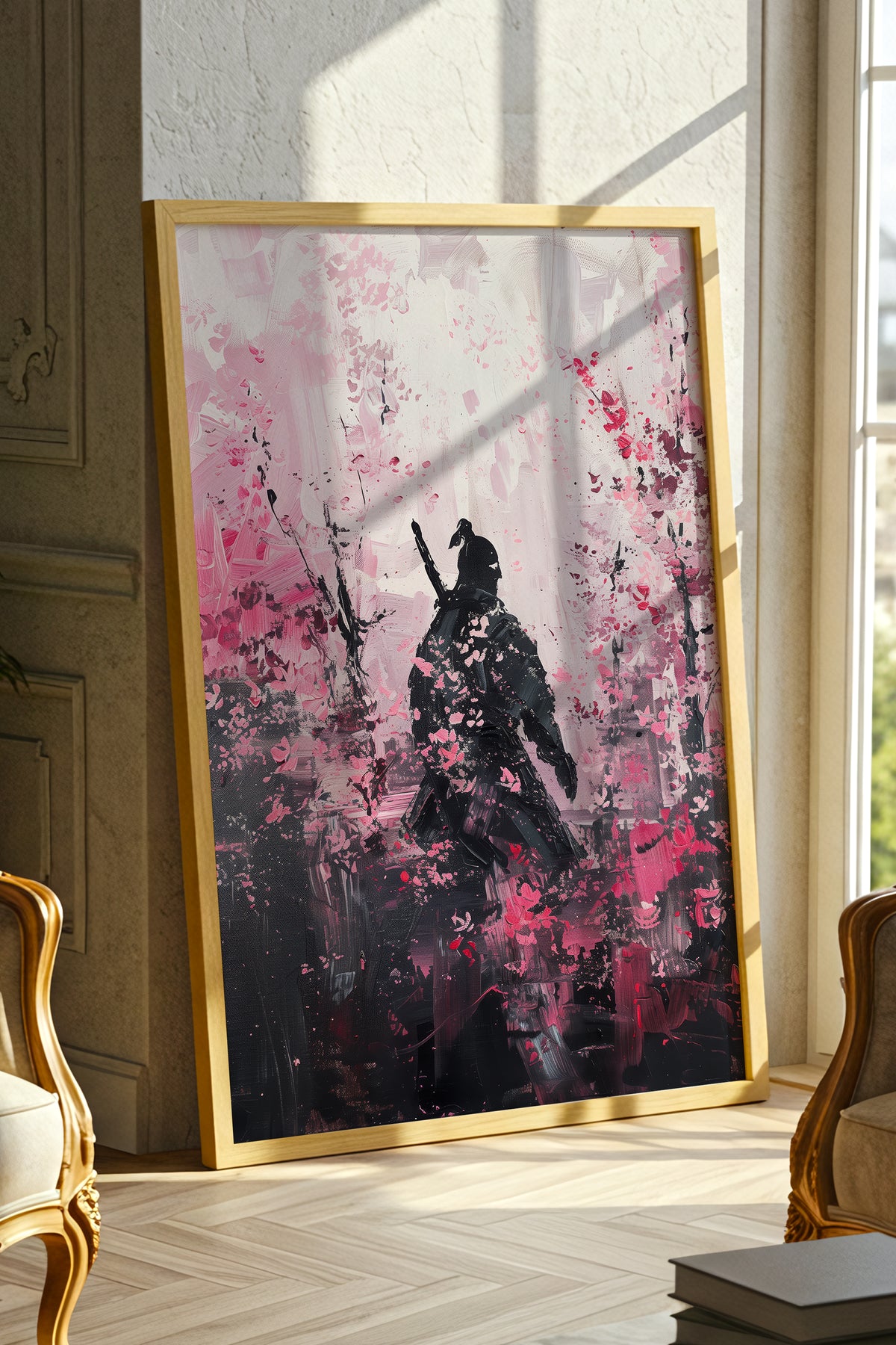 Cherry Blossom Samurai Print - Impressionist Pink Sakura Poster | Samurai Legacy