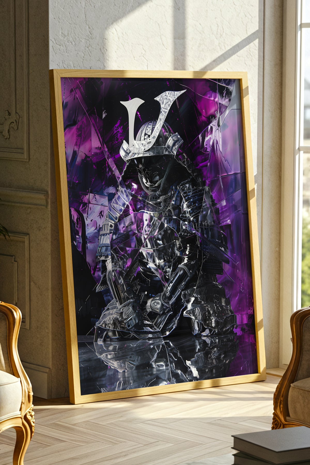 Chrome Prism Samurai Print - Violet Metallic Reflection Poster | Samurai Legacy