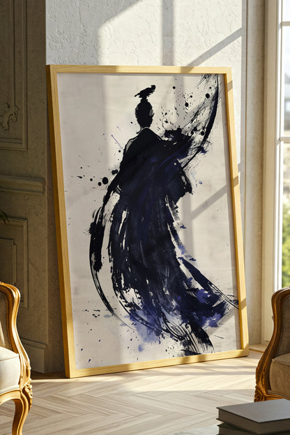 Sumi-e Crow Samurai Print - Ink Wash Brushstroke Poster | Samurai Legacy