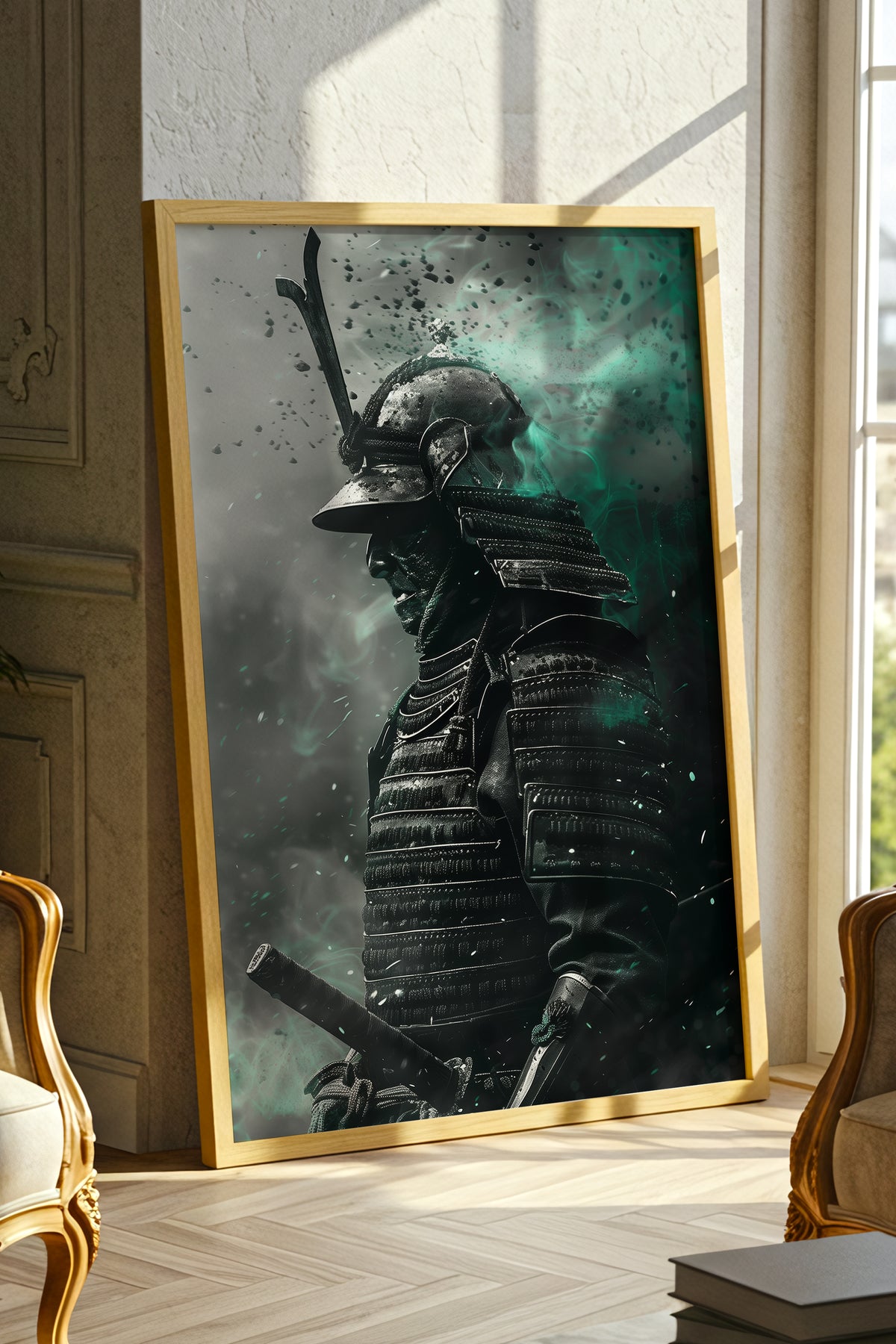 Emerald Ember Samurai Print - Dark Jade Aura Poster | Samurai Legacy