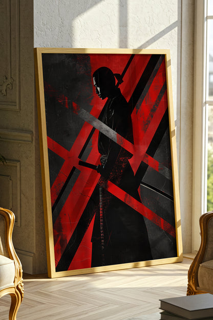 Red Geometric Samurai Print - Abstract Line Poster | Samurai Legacy
