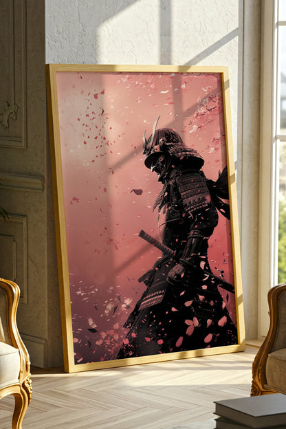Cherry Blossom Samurai Print - Sakura Petal Pink Poster | Samurai Legacy