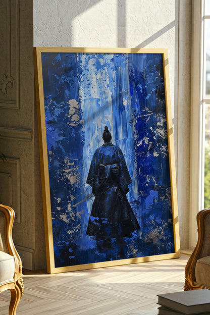 Cobalt Blue Samurai Print - Silver Impasto Poster | Samurai Legacy