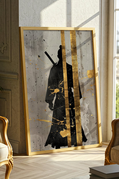 Gold Leaf Samurai Print - Abstract Japanese Art Poster | Samurai Legacy