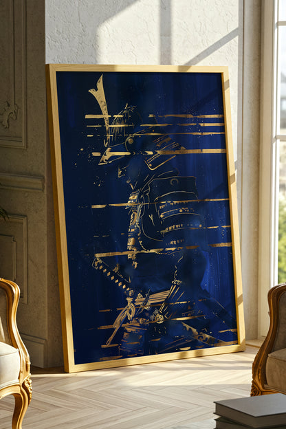 Indigo Gold Samurai Print - Navy Gilded Art Poster | Samurai Legacy