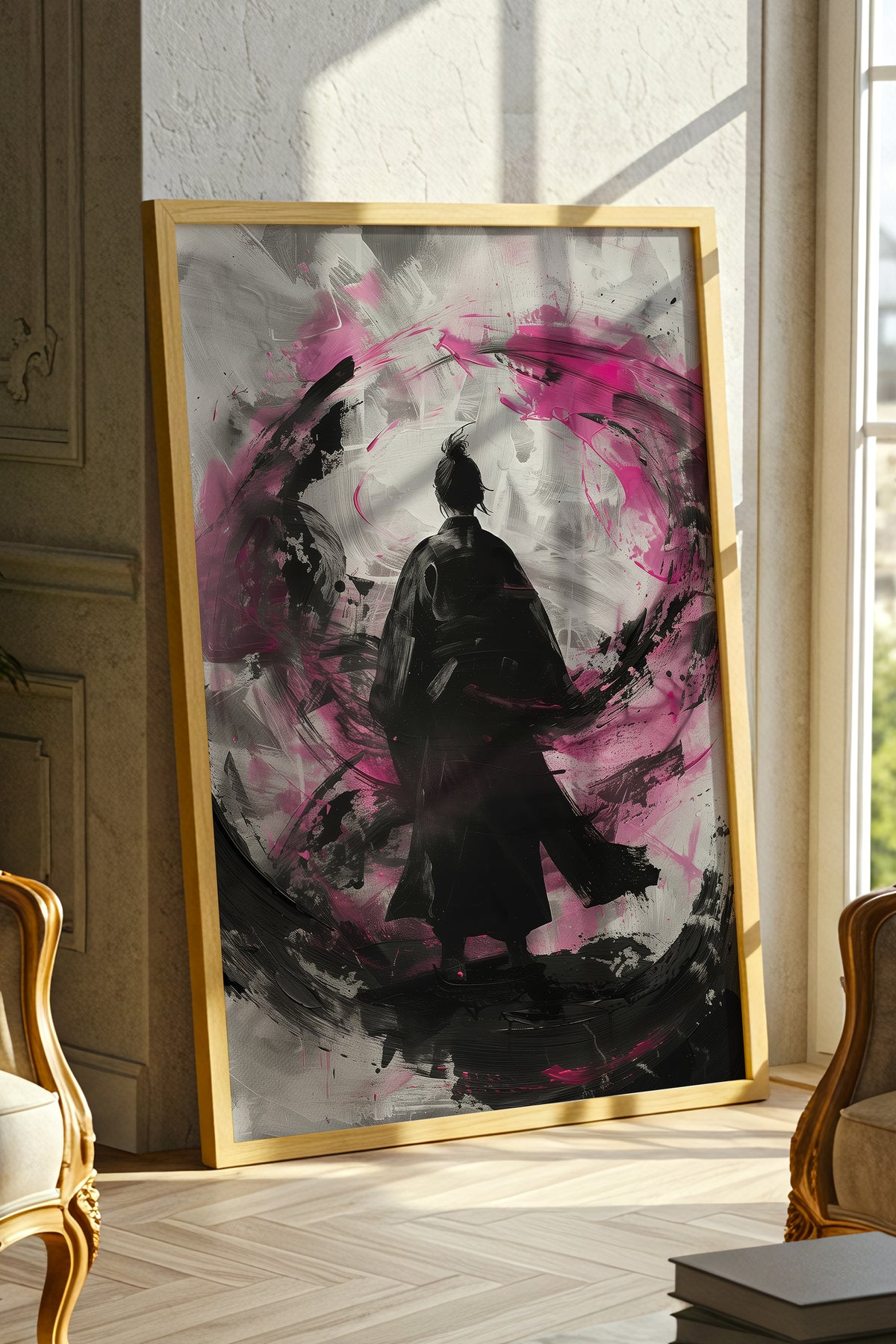 Silent Focus Lone Samurai Print - Expressionist Pink Ink Art | Samurai Legacy