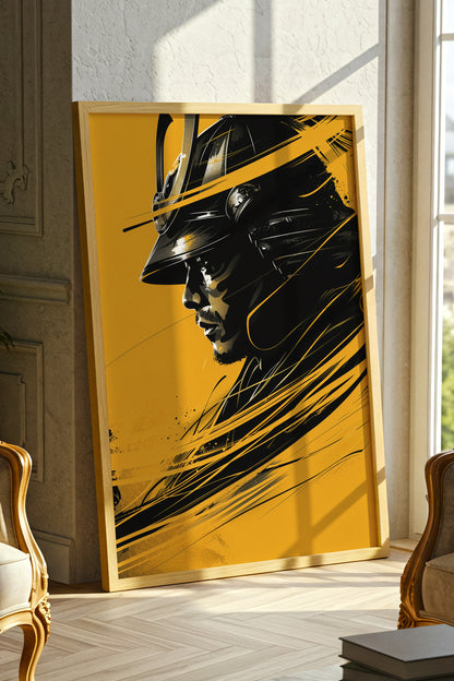 Silent Resolve Samurai Helmet Print - Dynamic Amber Warrior | Samurai Legacy