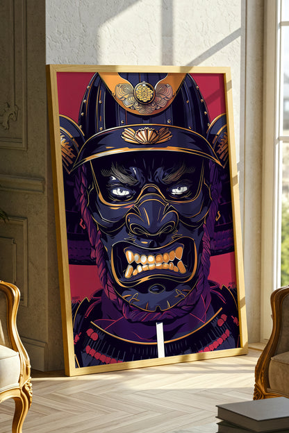 Fierce Guardian Oni Samurai Print - Bold Red & Navy Shogun Armor | Samurai Legacy