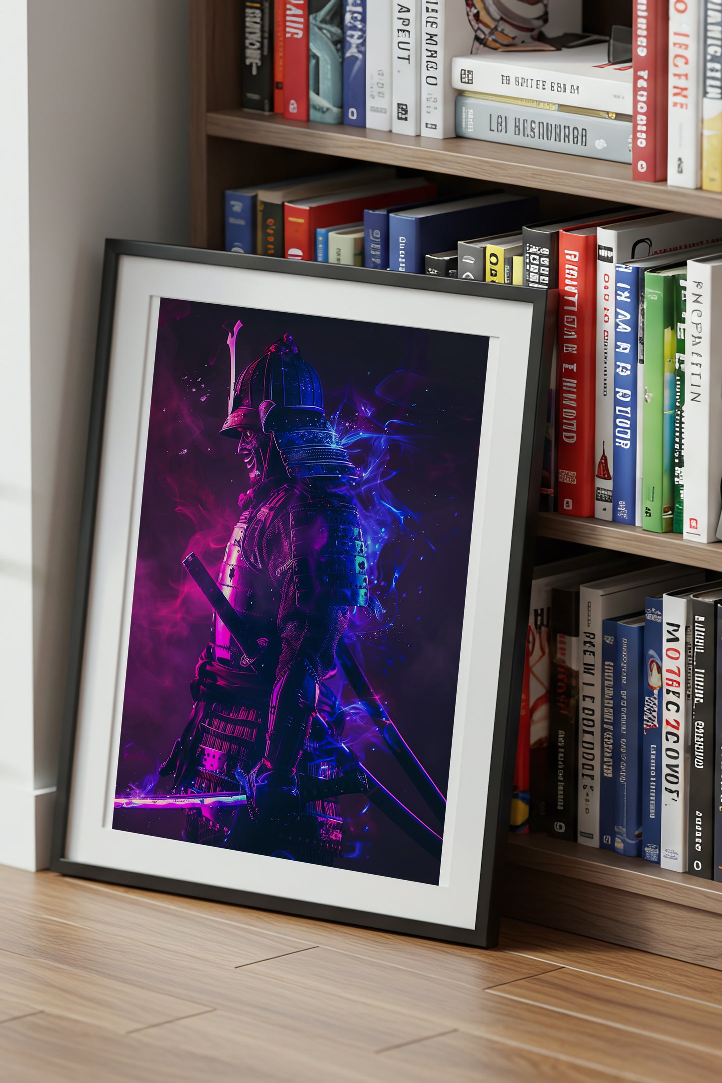 Cyber Neon Samurai Wall Art - Violet Blue Shogun Poster | Samurai Legacy