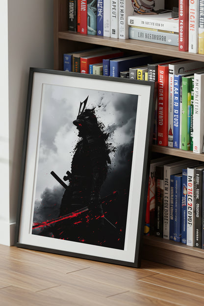 Crimson Blade Samurai Print - Dark Monochrome Poster | Samurai Legacy