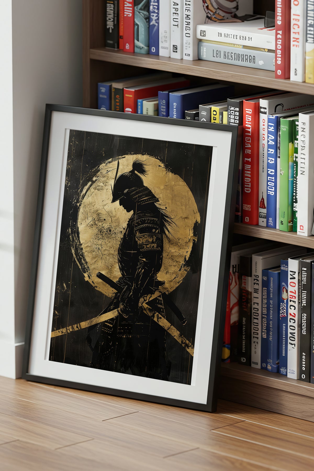 Gold Leaf Dual Katana Samurai Print - Obsidian Art | Samurai Legacy