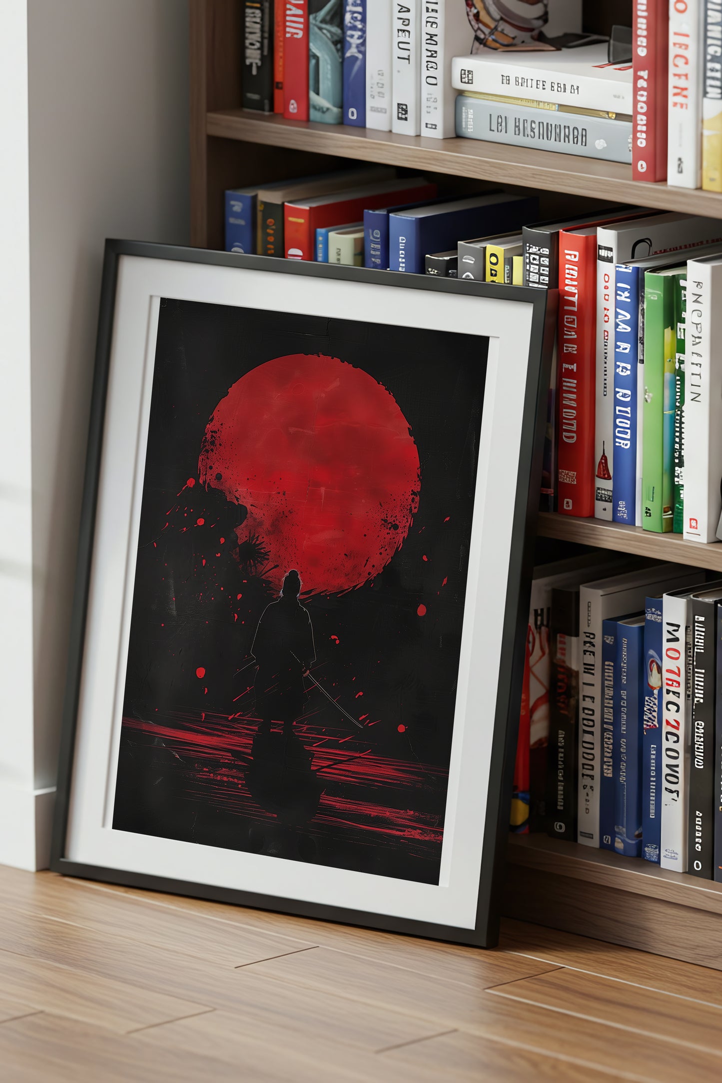 Crimson Moon Samurai Wall Art - Dark Minimalist Poster | Samurai Legacy