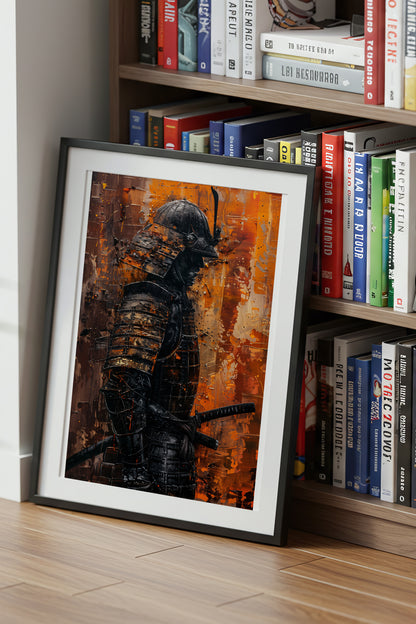 Amber Gold Samurai Print - Texture Oil Painting Poster | Samurai Legacy