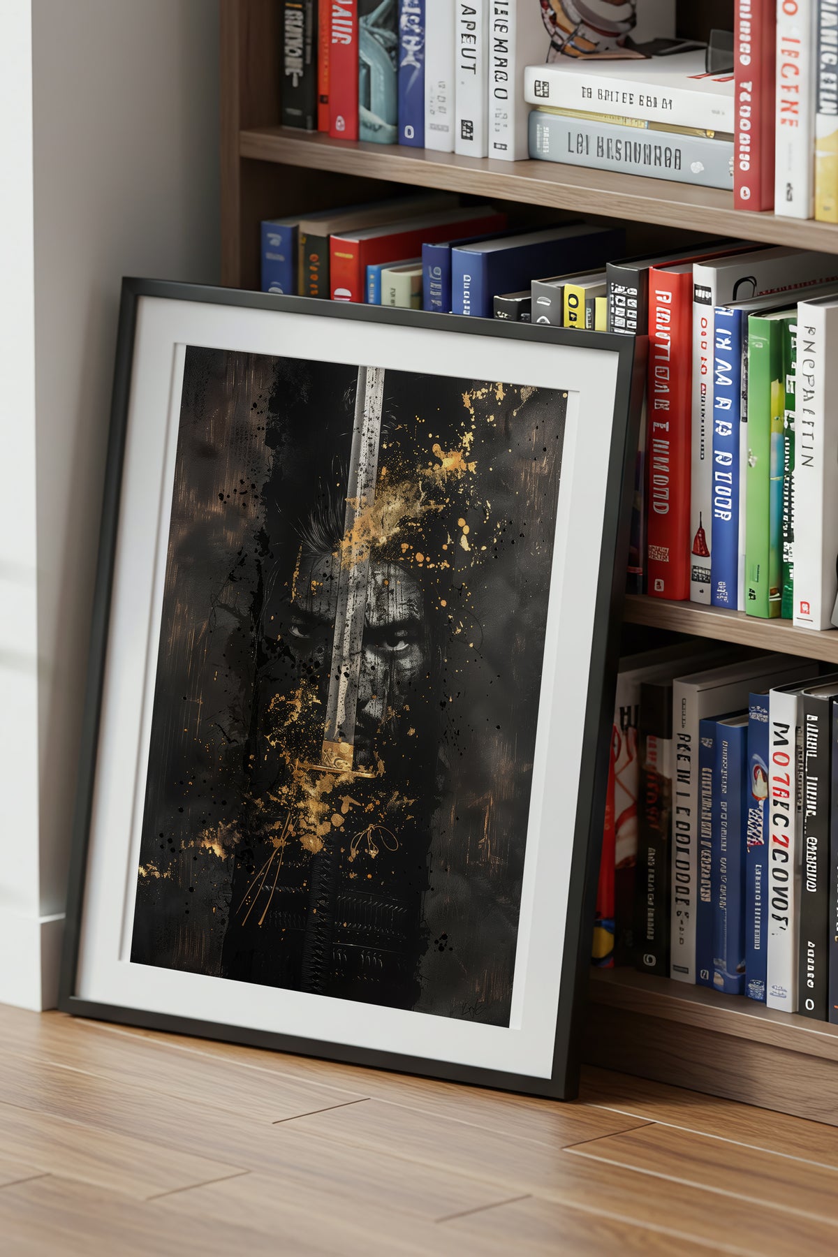 Blade Katana Samurai Face Print - Gold Splatter Art | Samurai Legacy