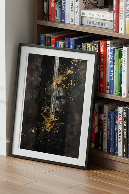 Blade Katana Samurai Face Print - Gold Splatter Art | Samurai Legacy