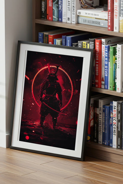 Crimson Aura Samurai Armor Print - Dark Red Art | Samurai Legacy