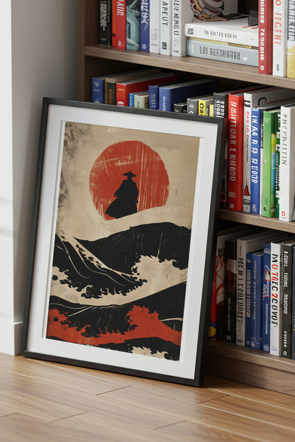 Great Wave Samurai Silhouette Print - Woodblock Art | Samurai Legacy