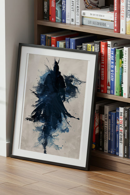 Indigo Splatter Samurai Print - Sumi Ink Wash Poster | Samurai Legacy