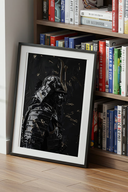 Black Lacquer Samurai Profile Print - Dark Armor Art | Samurai Legacy