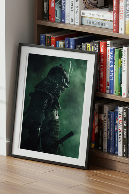 Emerald Shadow Samurai Print - Jade Mist Shogun Poster | Samurai Legacy