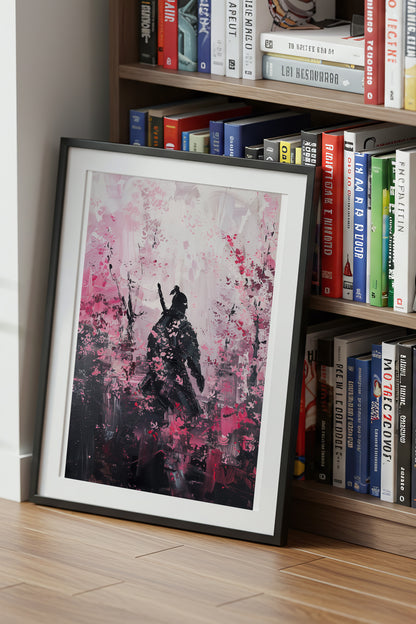 Cherry Blossom Samurai Print - Impressionist Pink Sakura Poster | Samurai Legacy