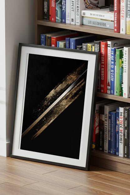 Katana Blade Gold Leaf Print - Minimalist Sword Poster | Samurai Legacy